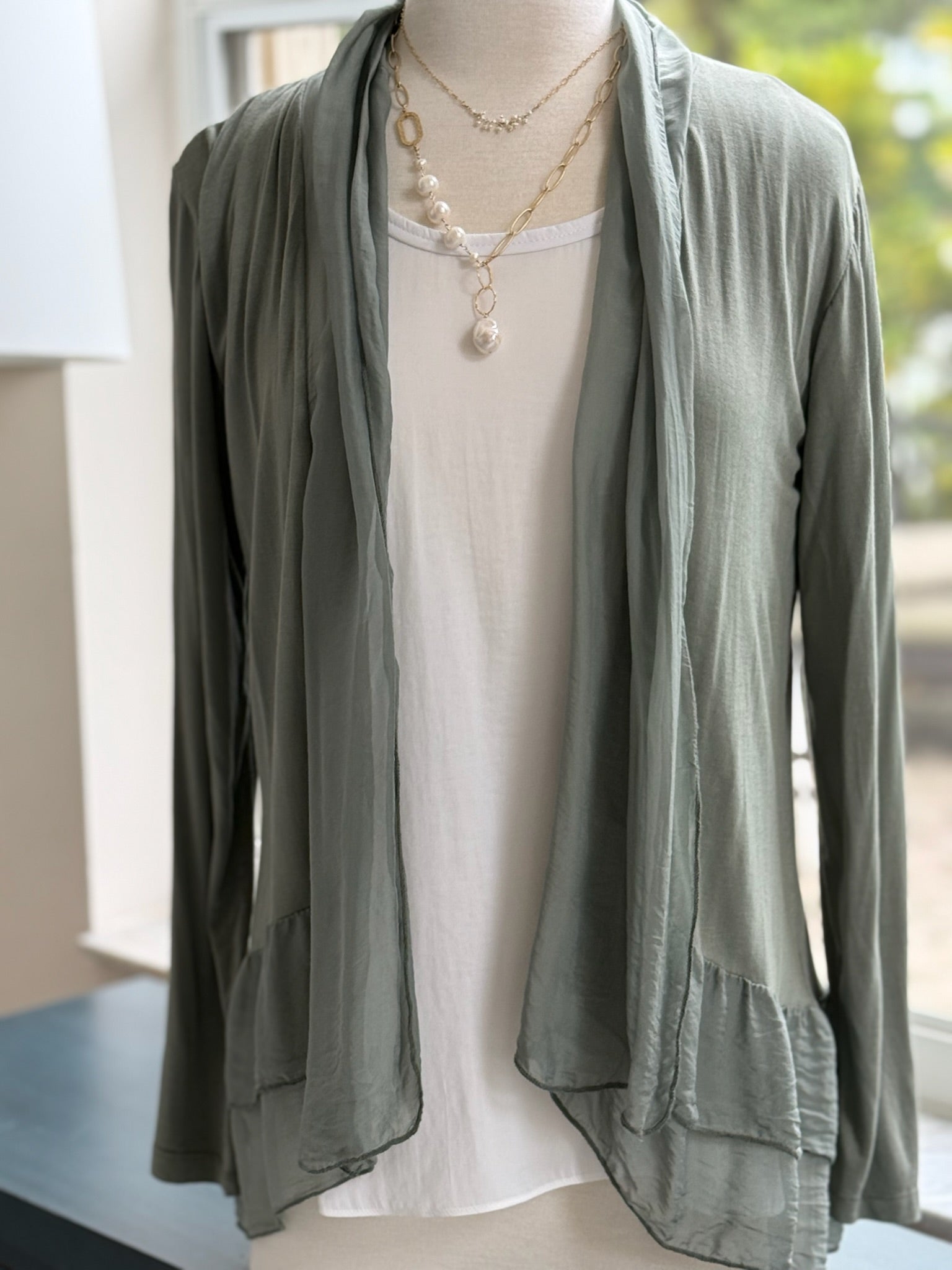 Silk olive cardigan