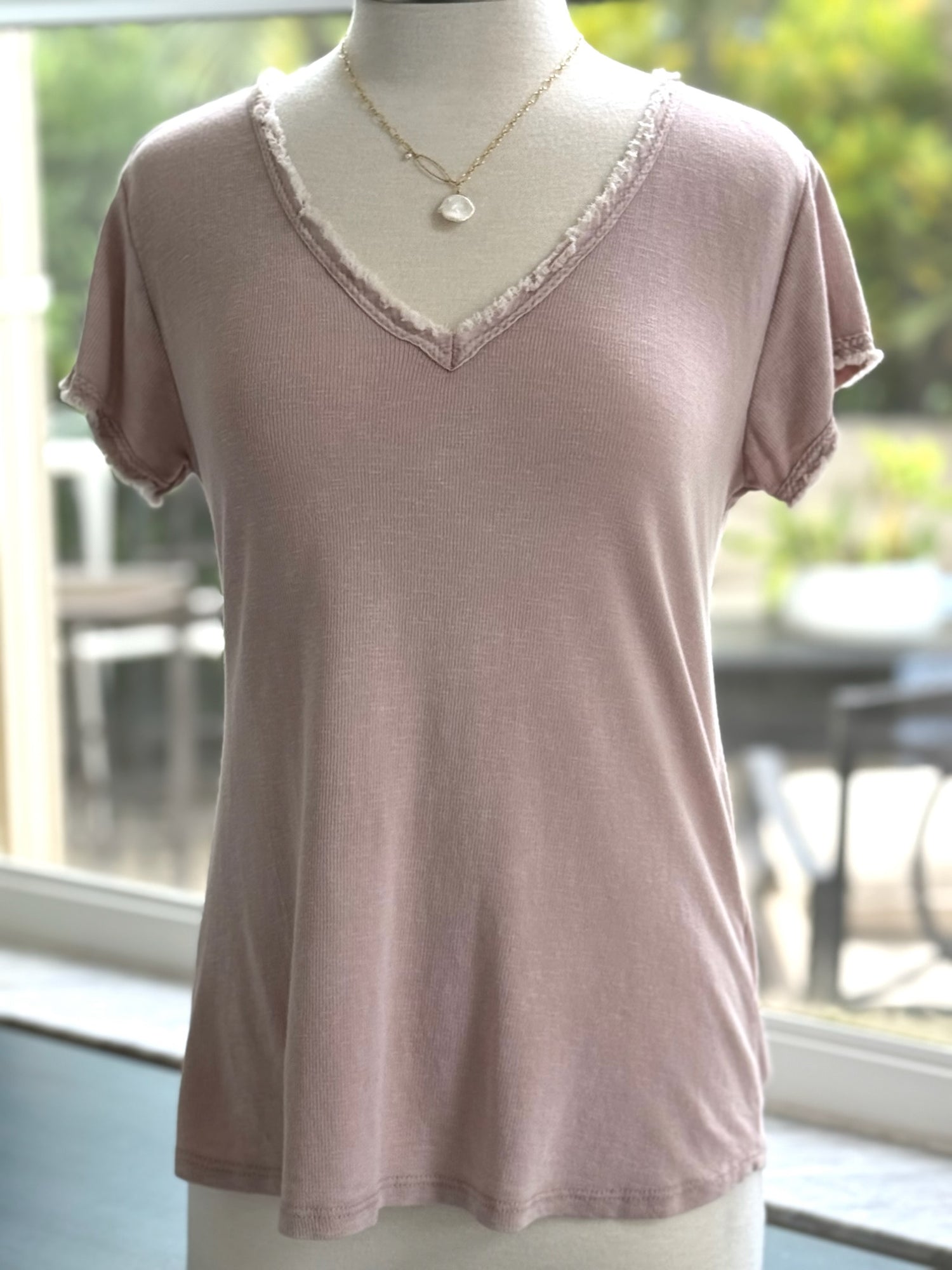 Reece Raw Edge Top in Blush Pink
