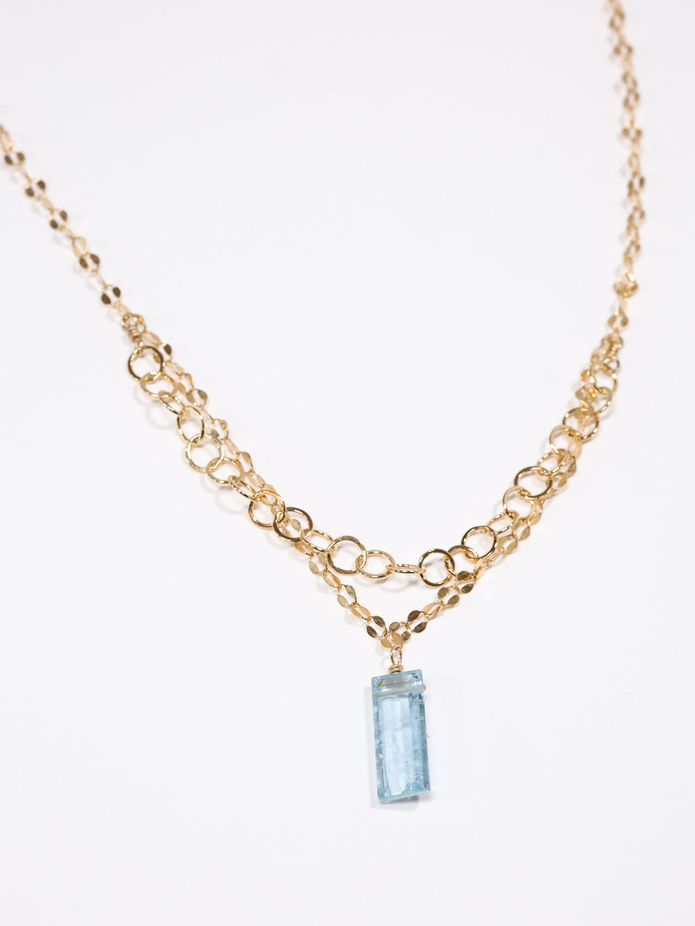 Aquamarine Fancy cut necklace double chain-gold