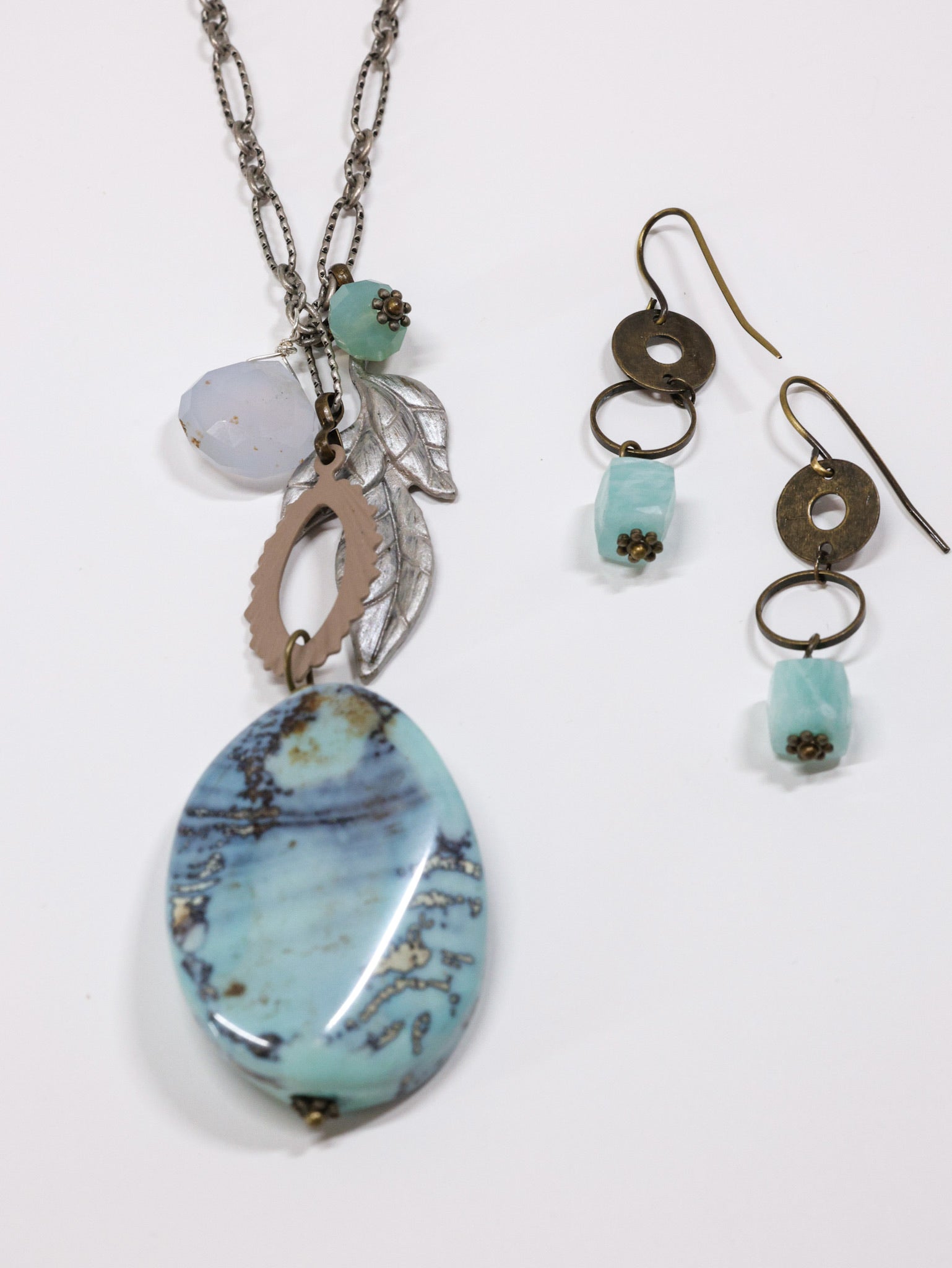 earrings paired with Mixed Metal Aragonite long necklace