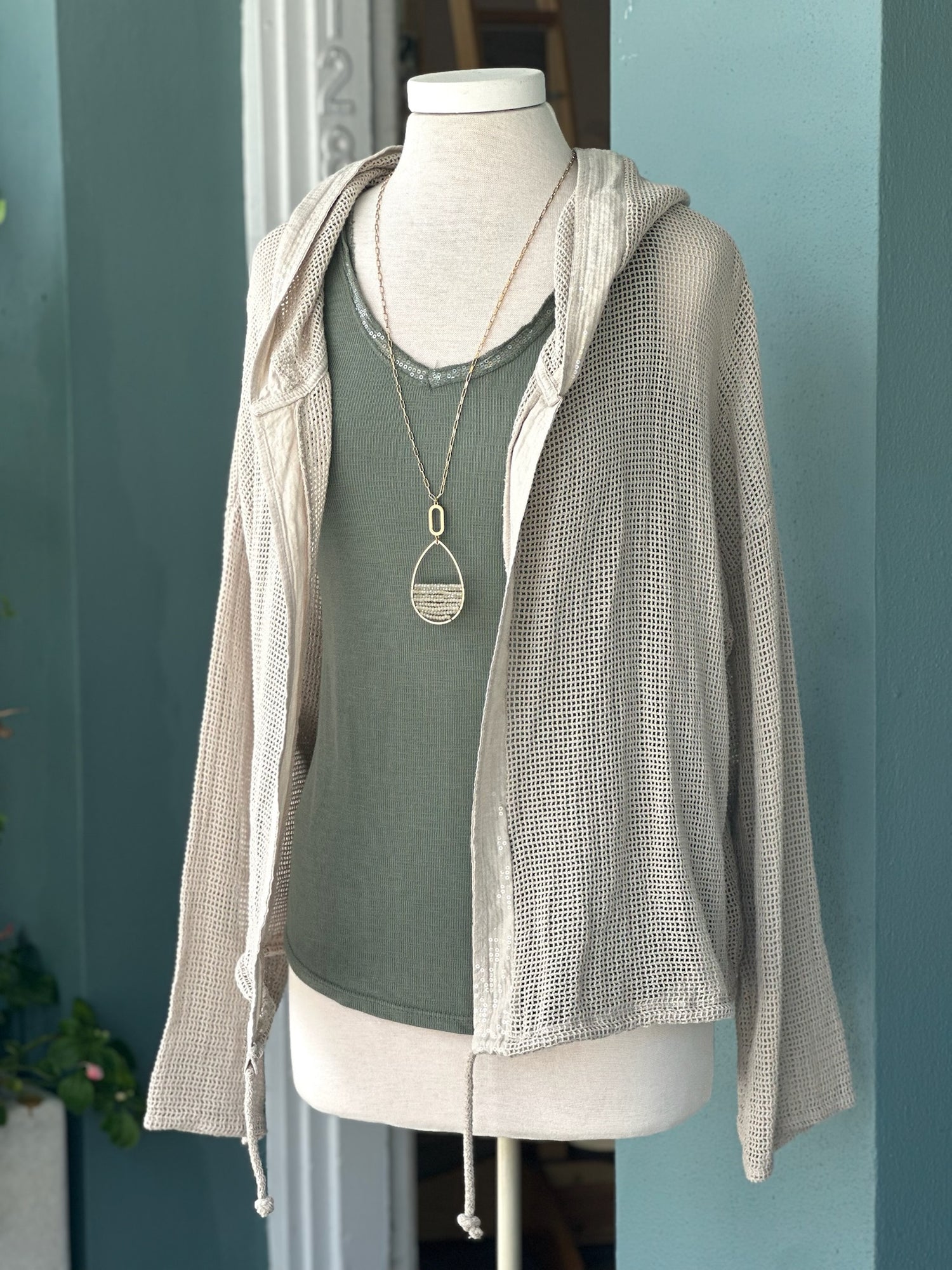 Gia Mesh Hooded Jacket in Beige