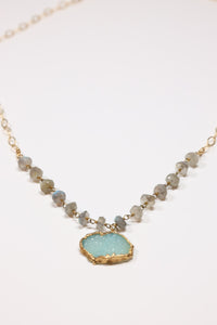 Gemstone necklace with aquamarine druzy 
