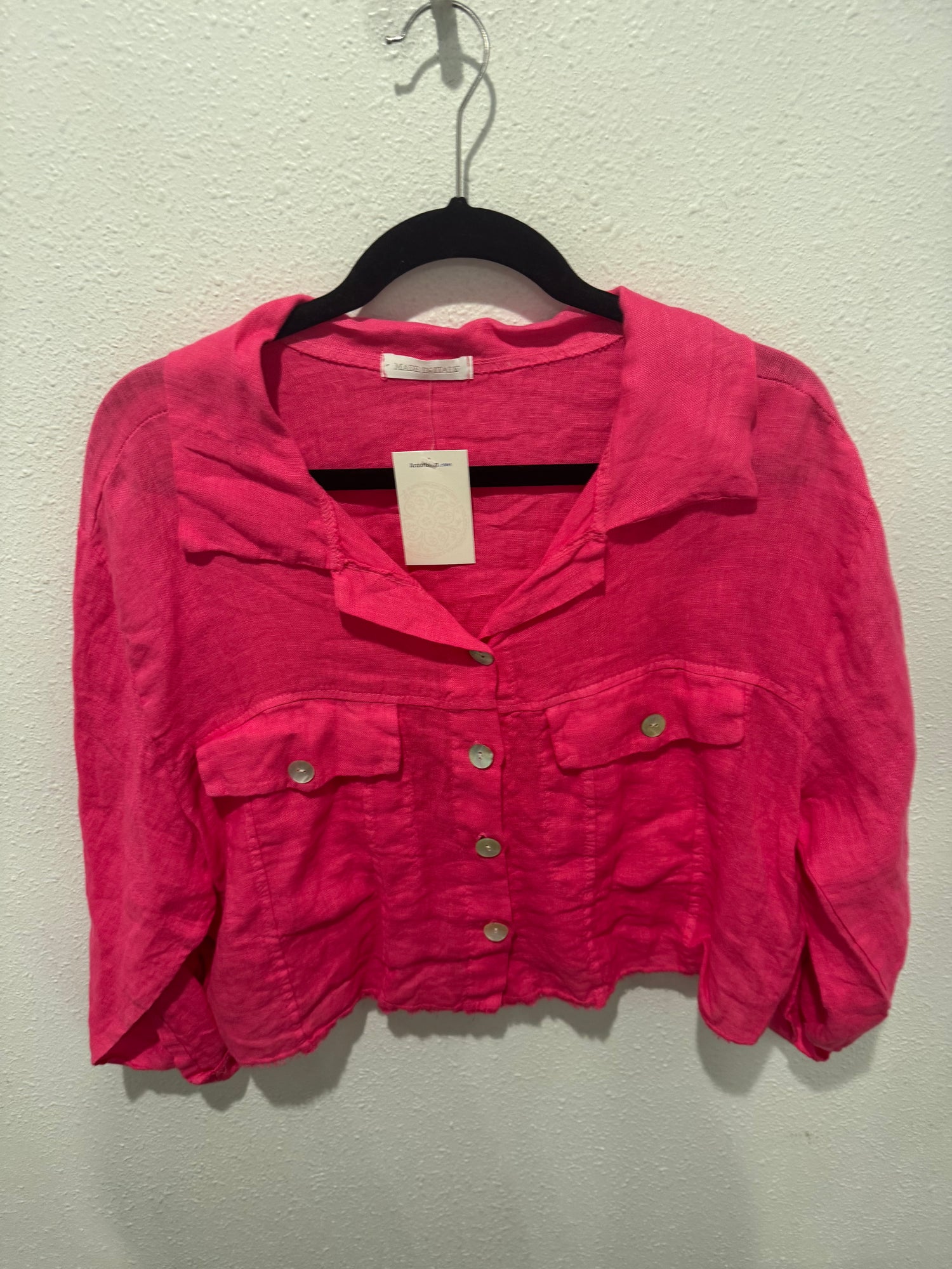 Julia Pink Italian Linen Jacket in Hot Pink