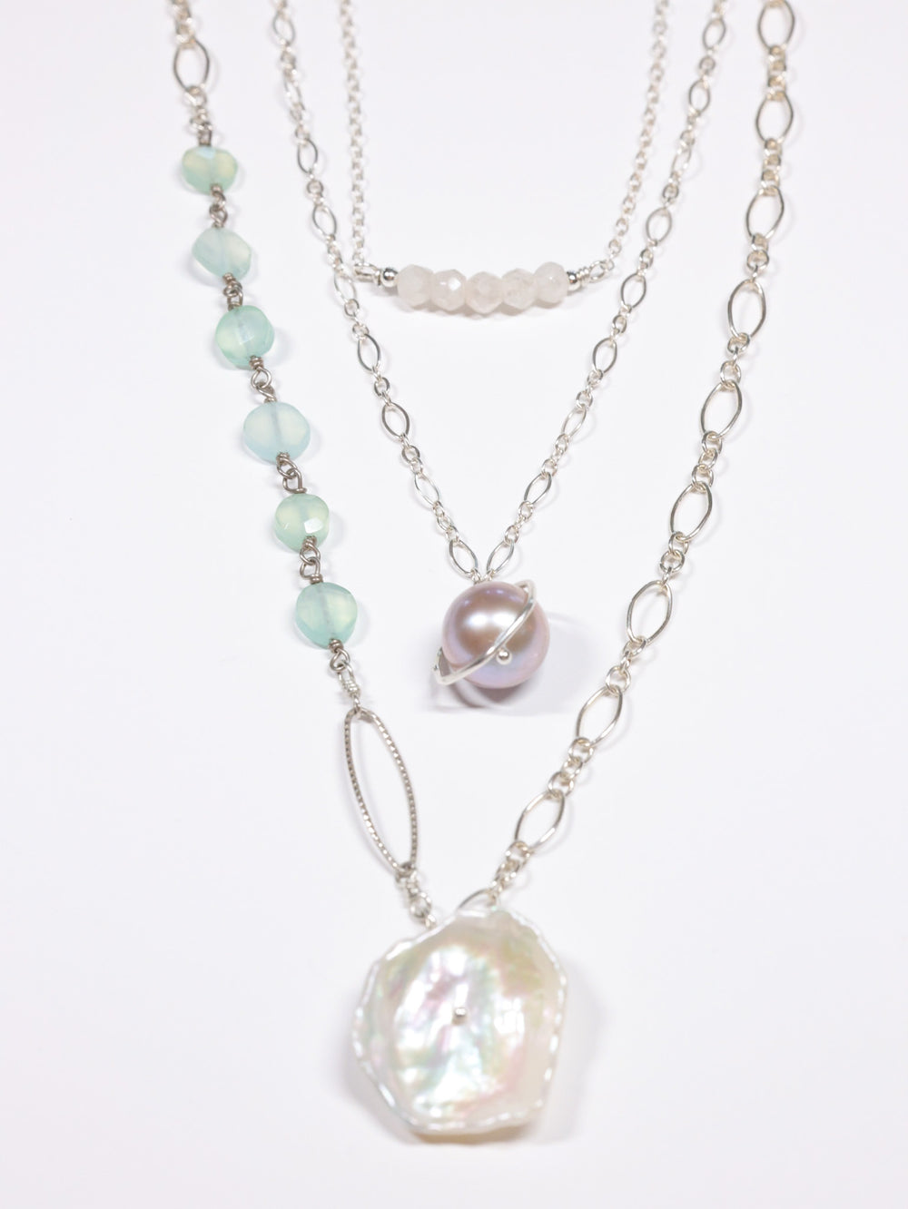 Keshi freshwater pearl nh necklace -silver