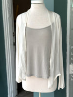 Beige silk wrap pashmina shown worn open