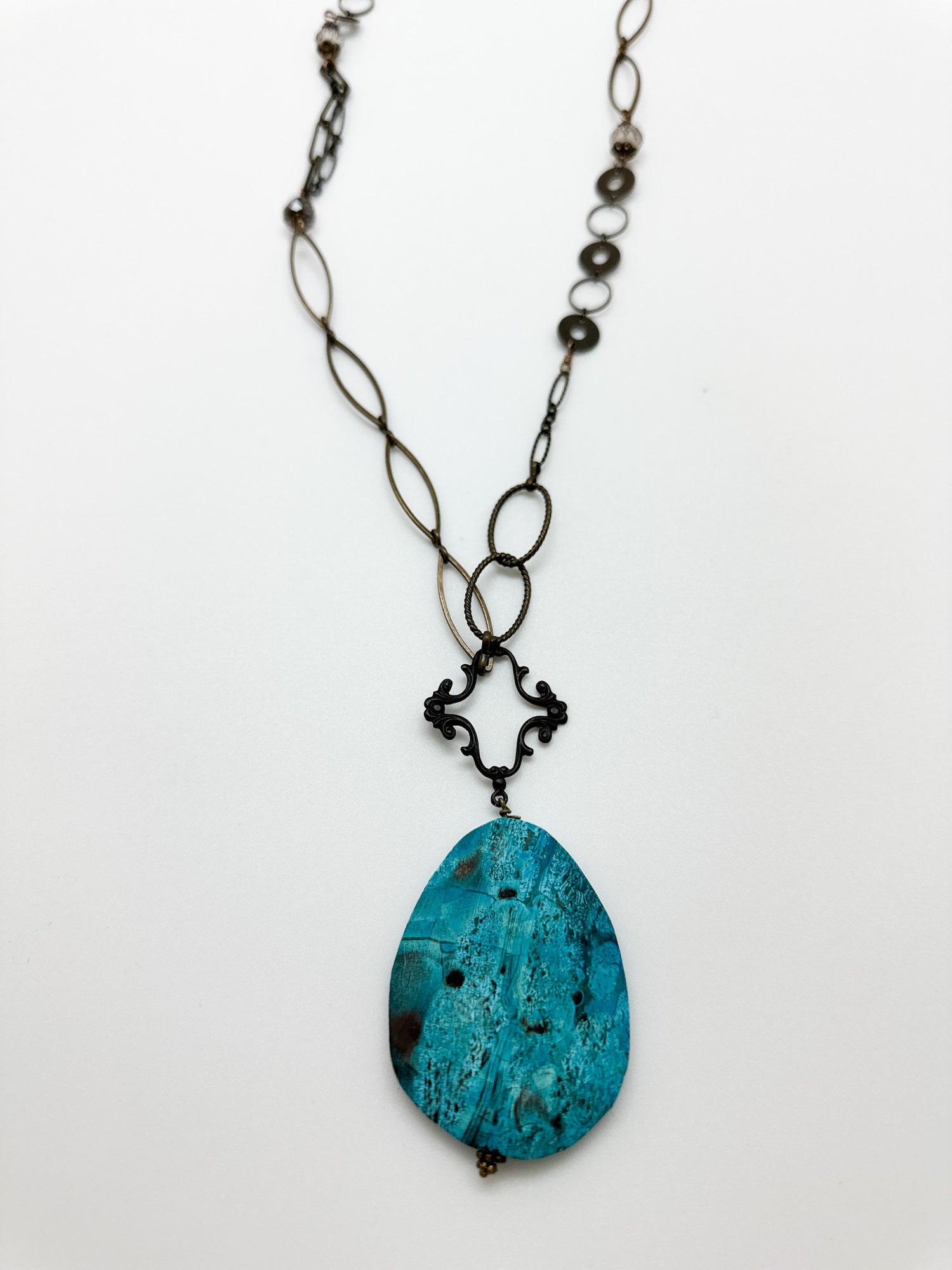 Jasper pendant necklace with natural brass chain by Nina Halls
