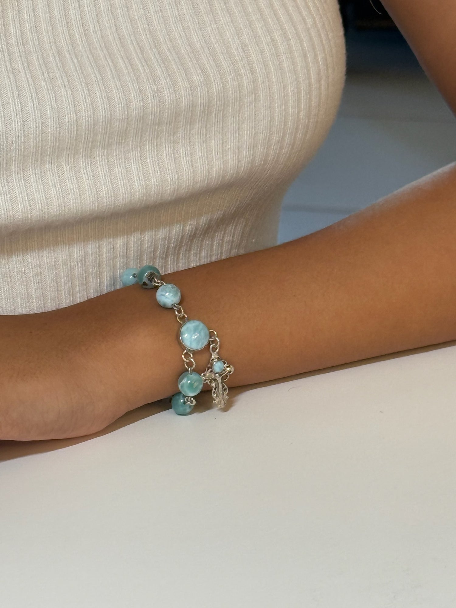 Larimar Cross Bracelet Handmade