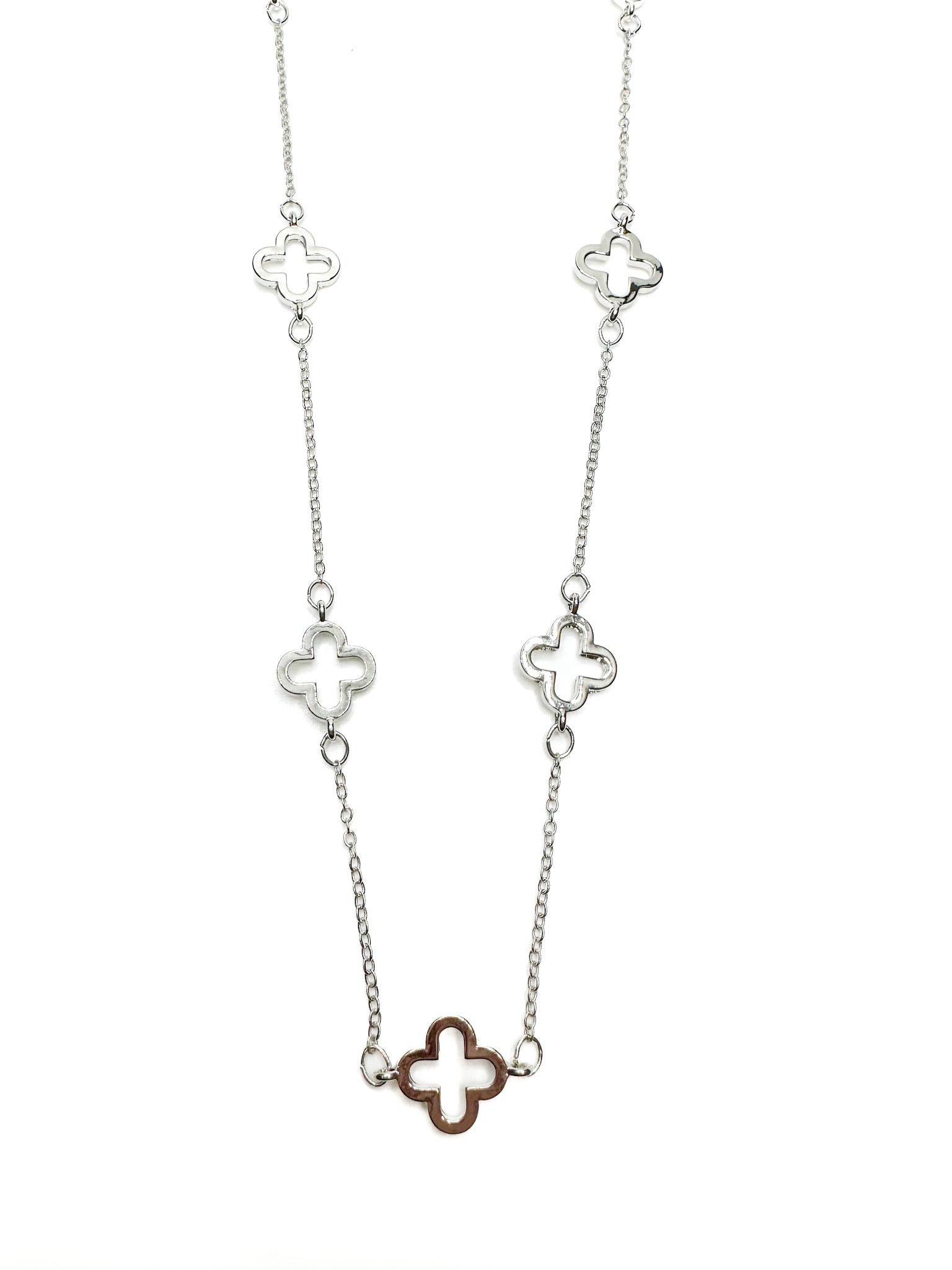 Long clover necklace in silver 
