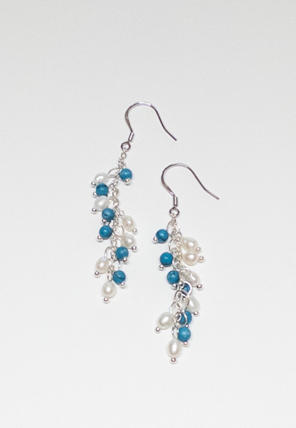 Teal and pearl cluster earrings