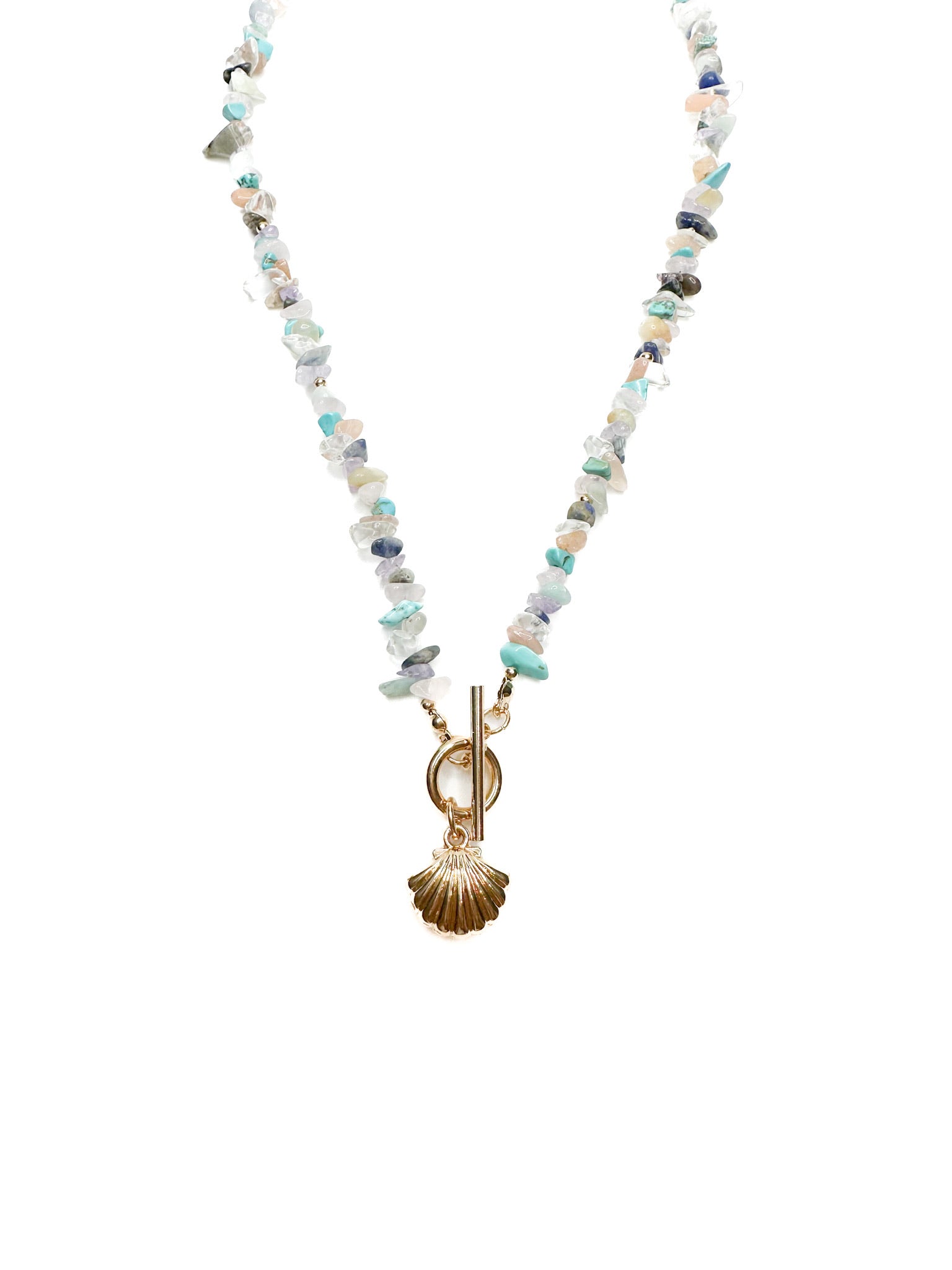 Isabelle Shell Necklace with gemstone-style beads and gold-tone shell charm from Ardor Boutique