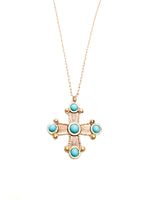 Zara Cross Necklace with turquoise stone accents on gold-tone chain from Ardor Boutique