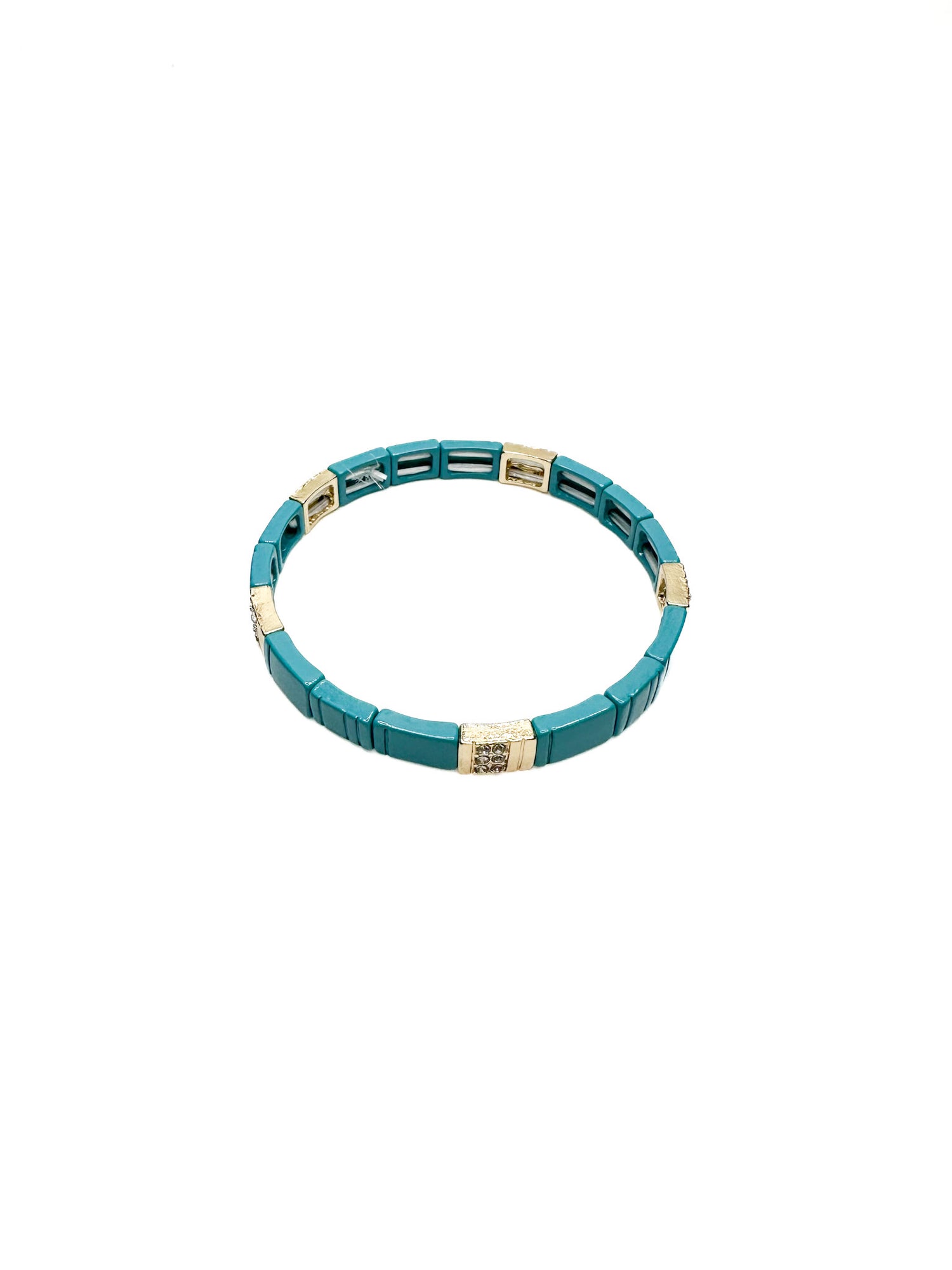 Mila Stretch Bracelet in turquoise blue with gold accents at Ardor Boutique.