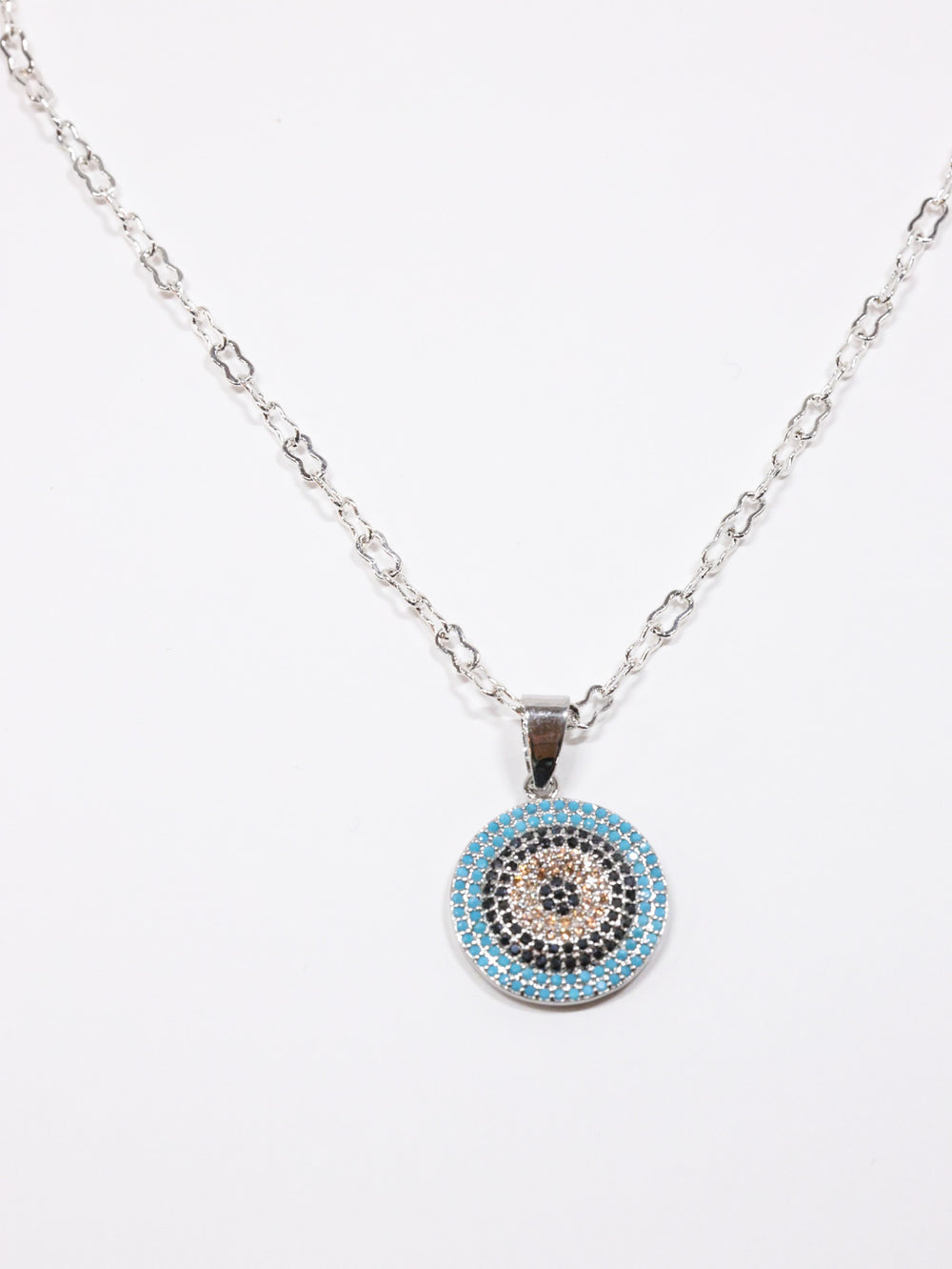 Pave Shades of blue gold round necklace -silver