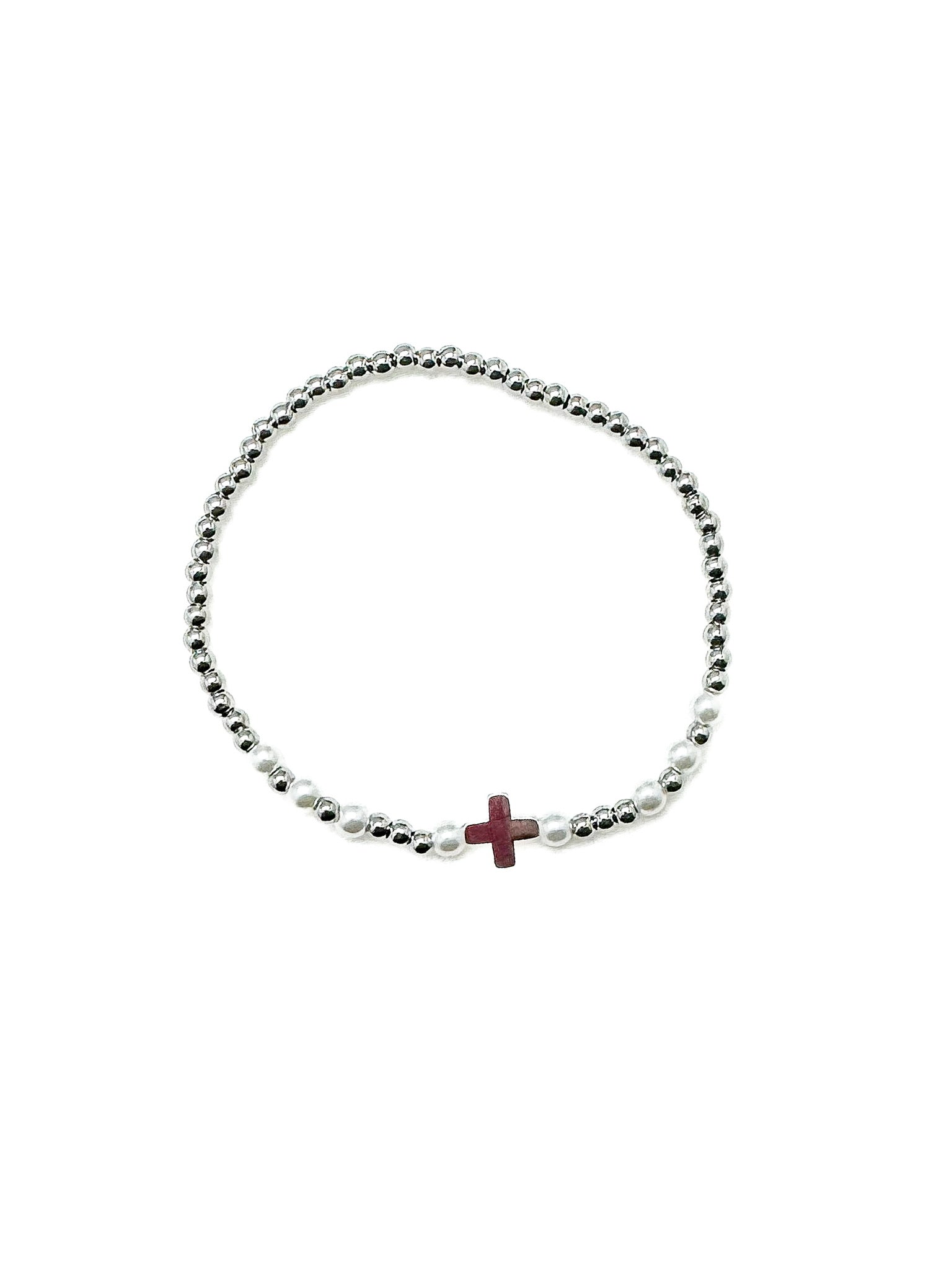 Silver Pearl Cross Bracelet