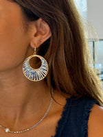 blue and white beaded hoop earrings