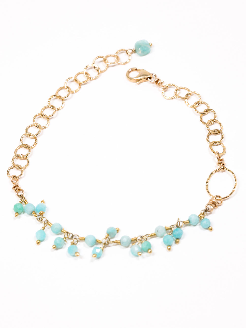 amazonite tiny stone charm bracelet in gold with 2 lengths