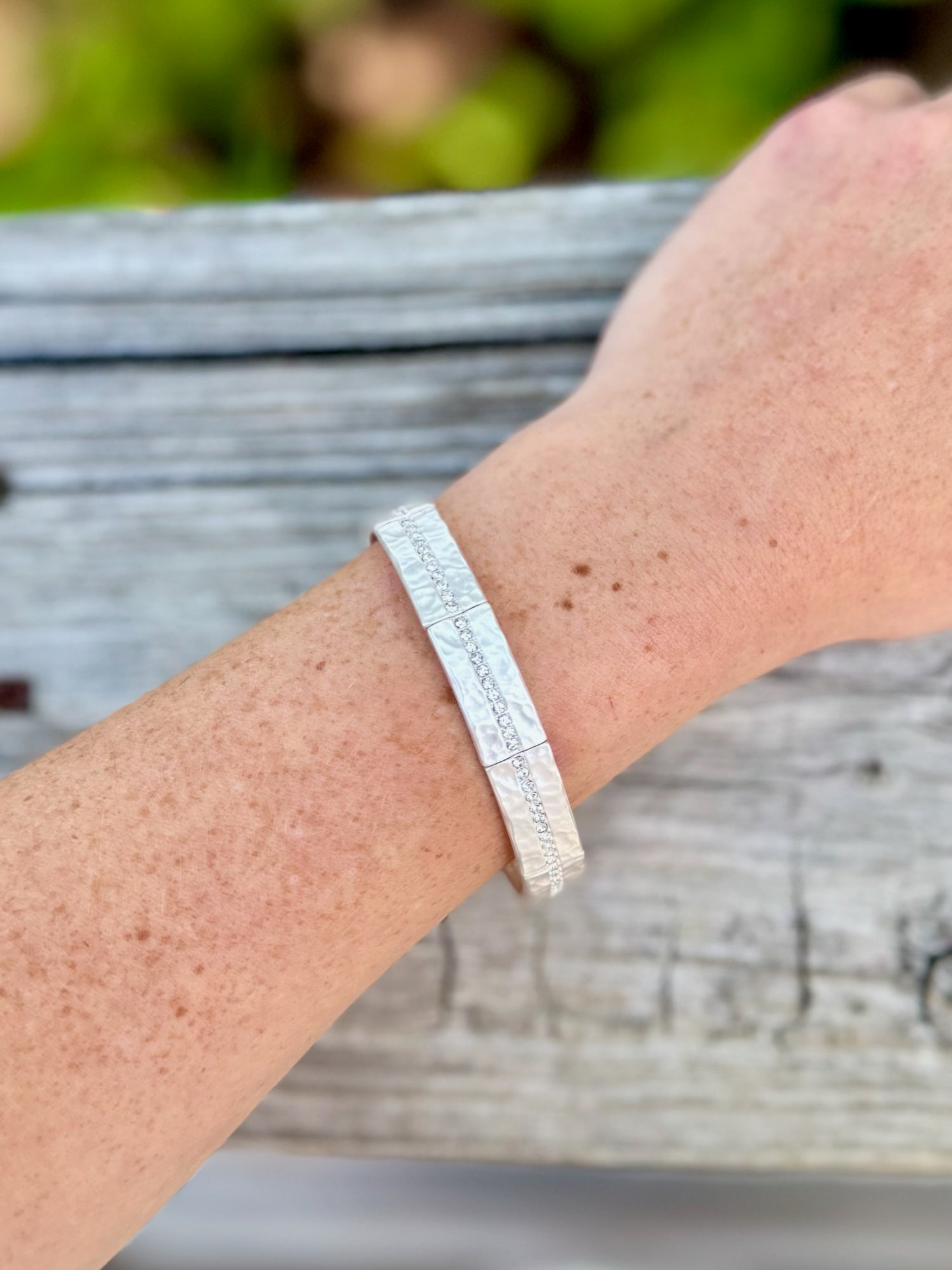 sparkly hammered silver bracelet 
