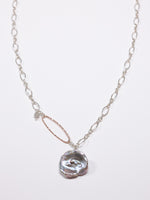 Grey Petal Pearl Necklace Sterling Silver with Rose Gold 