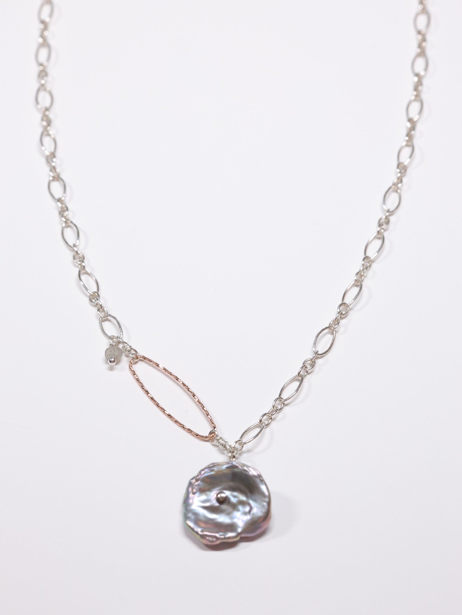 Grey Petal Pearl Necklace Sterling Silver with Rose Gold 