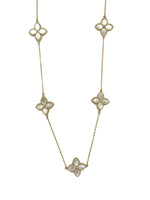 Sylvia mother of pearl gold over sterling station necklace with floral motifs on gold chain