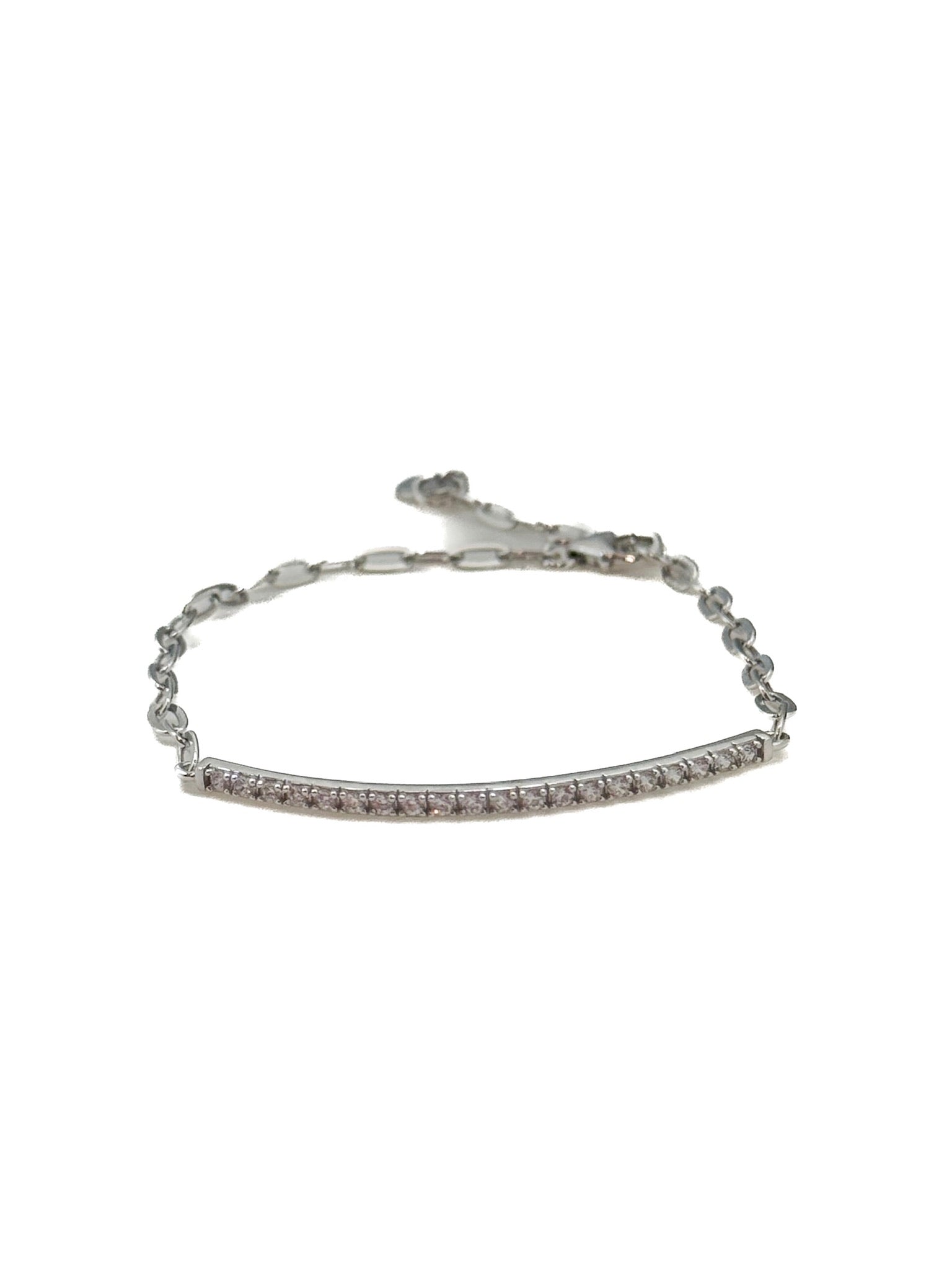 Silver bracelet with small stones on a white background