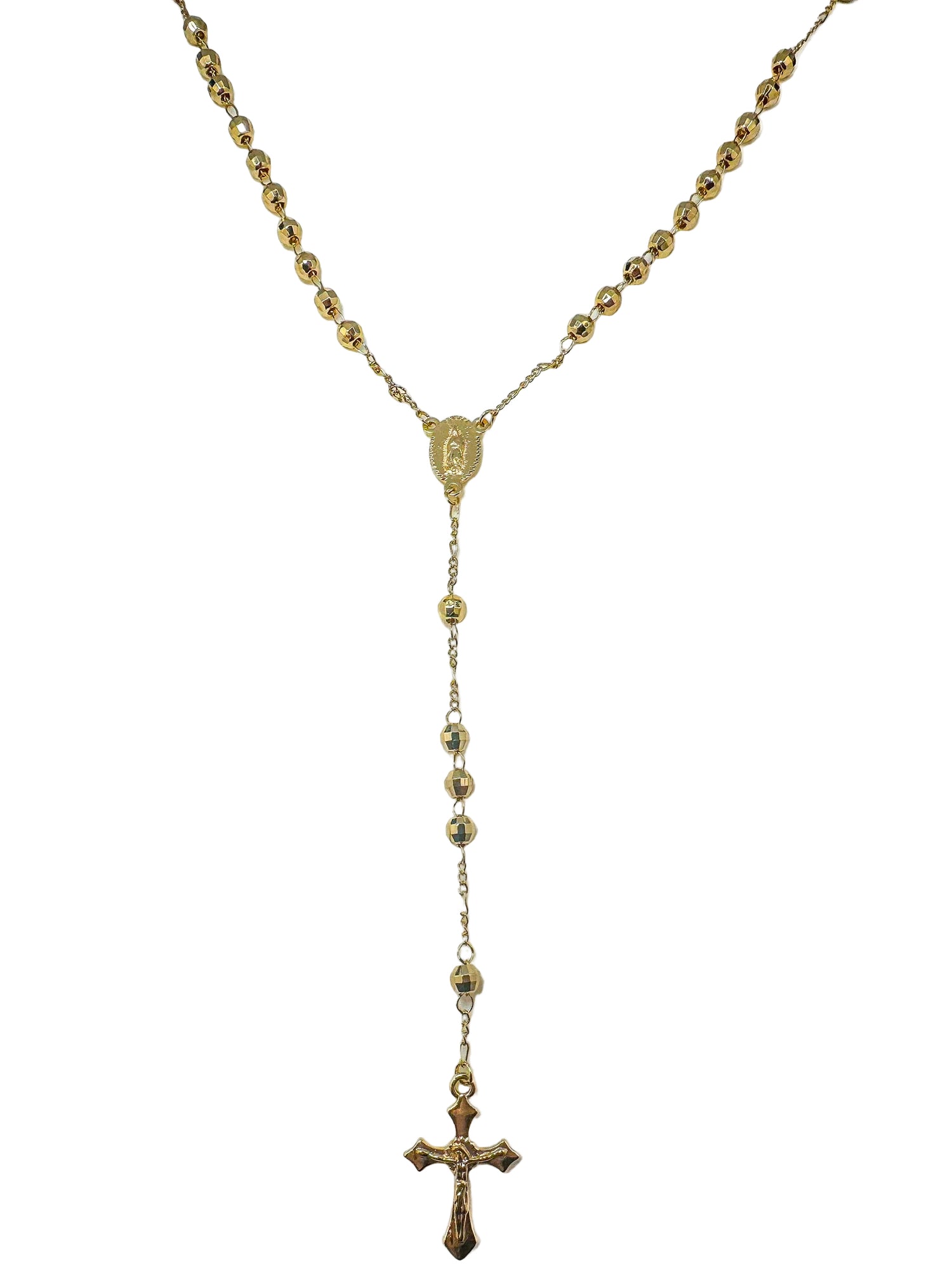 Gold over sterling silver rosary necklace with bead chain and drop cross