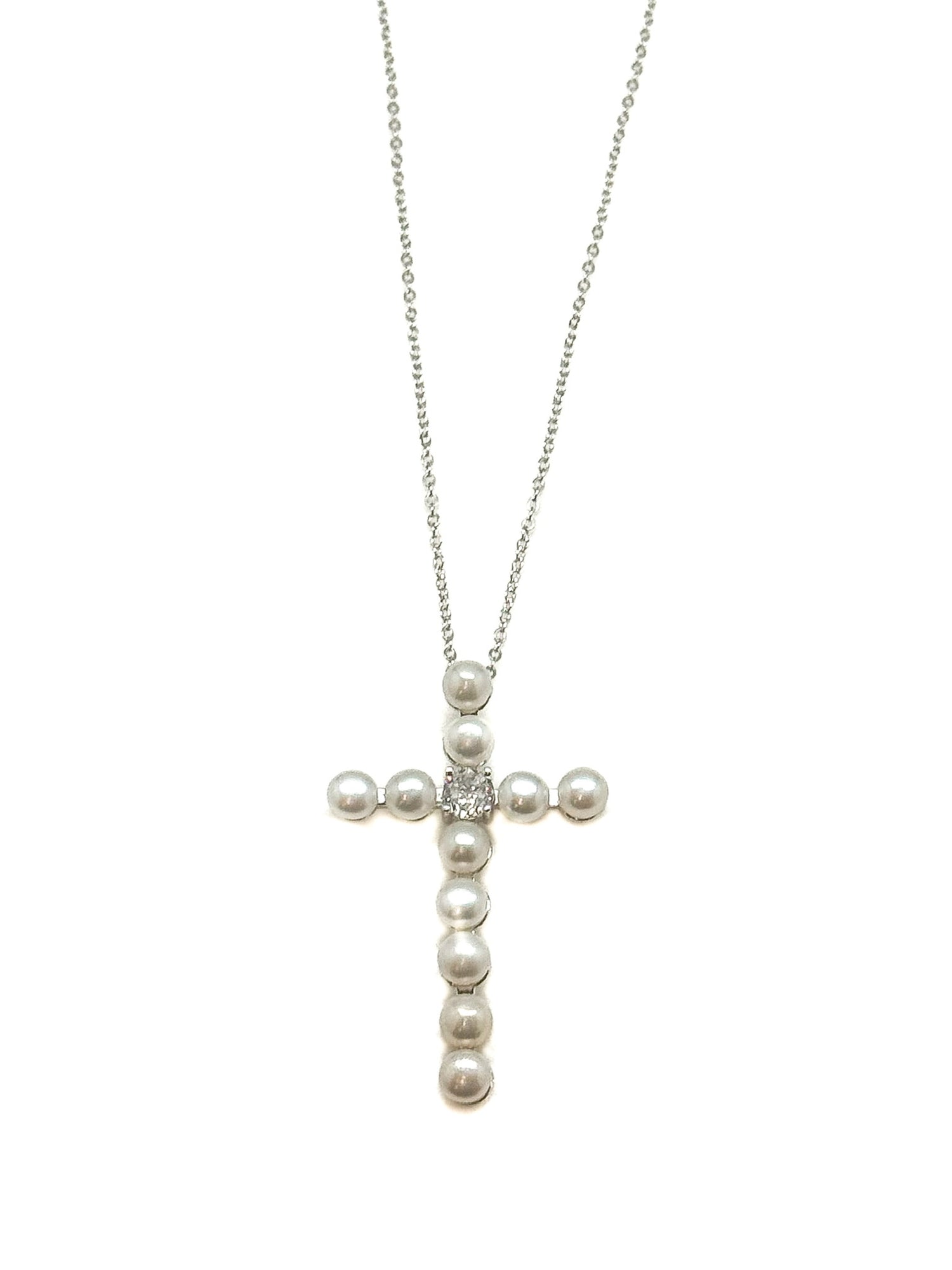 Marielle Pearl Cross Necklace in Sterling Silver
