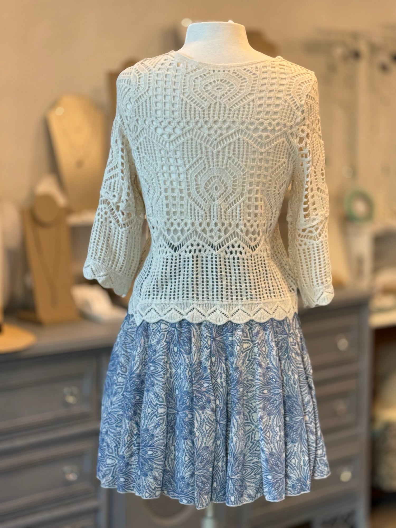 back of aurora sweater top in beige 