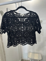 black crochet short sleeve top