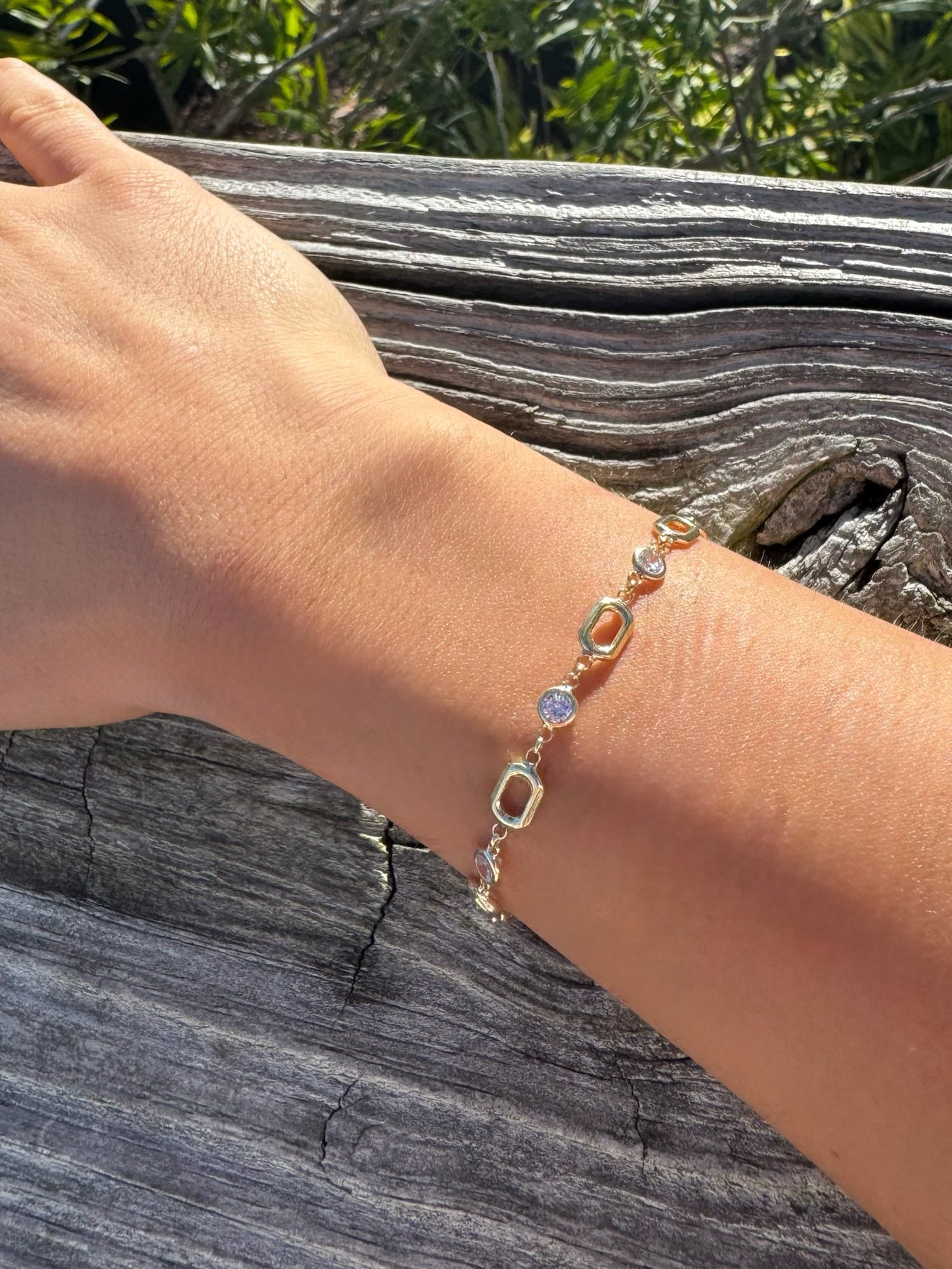 Bracelet on a wrist with a natural background