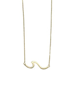 gold over sterling silver wave pendant necklace on a fine chain, product photo on white background.