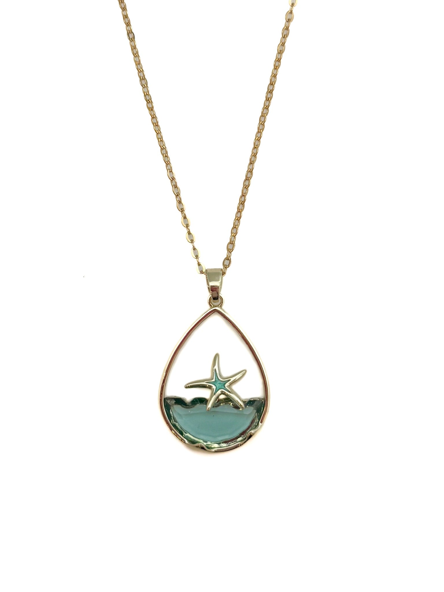 Necklace with a pendant featuring a starfish design on a white background