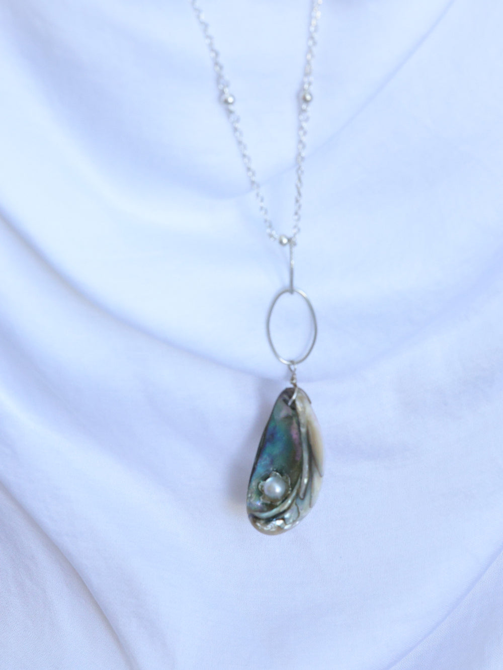 Paua Shell nh handmade long silver necklace