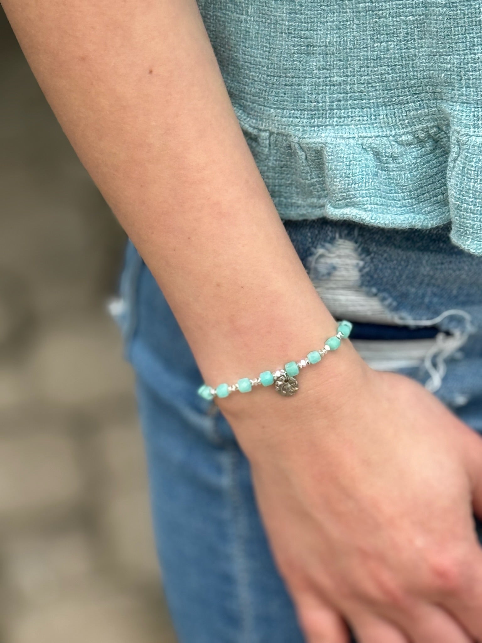 Blue and Silver Beaded Bracelet 