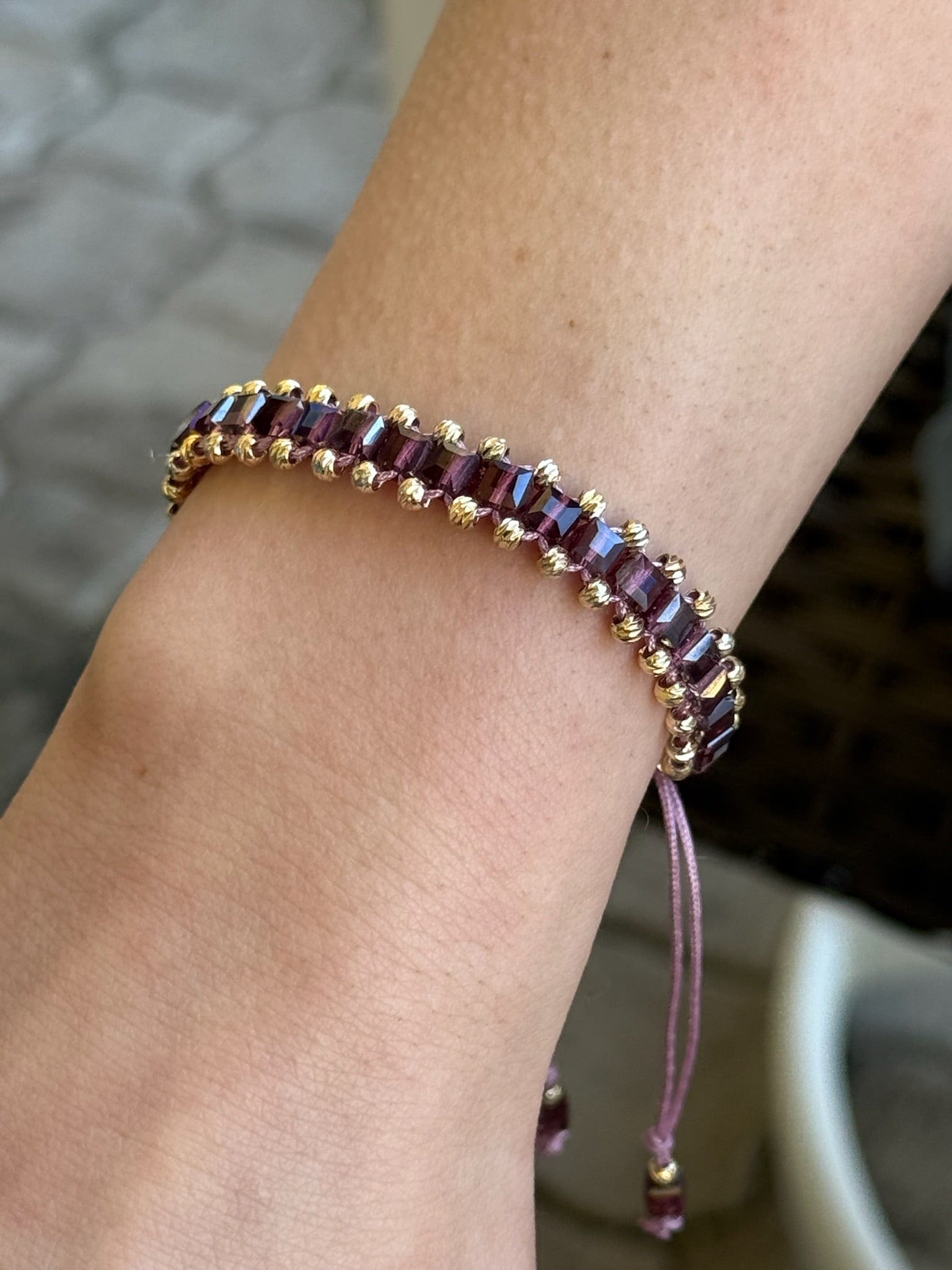 Johanna Bracelet in purple being worn 