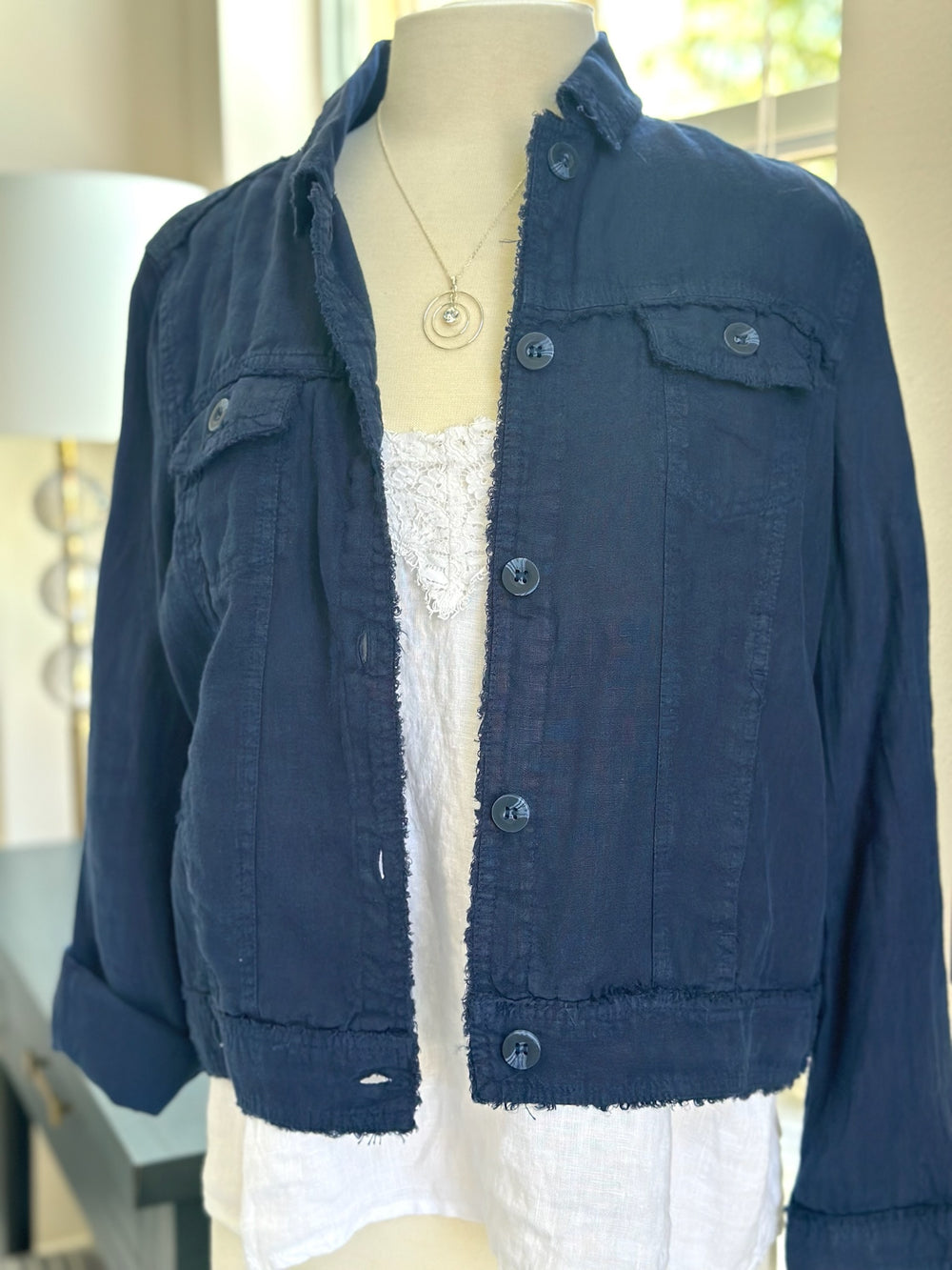 Linen Jacket styled on mannequin 