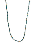 Farah Apatite Stainless Steel Necklace with faceted blue-green apatite beads and gold accents on white background.
