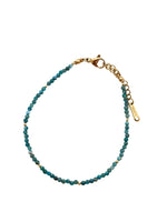 Farah Apatite and Miyuki Bead Bracelet with blue-green apatite beads, Miyuki accents, and stainless steel clasp on white background.