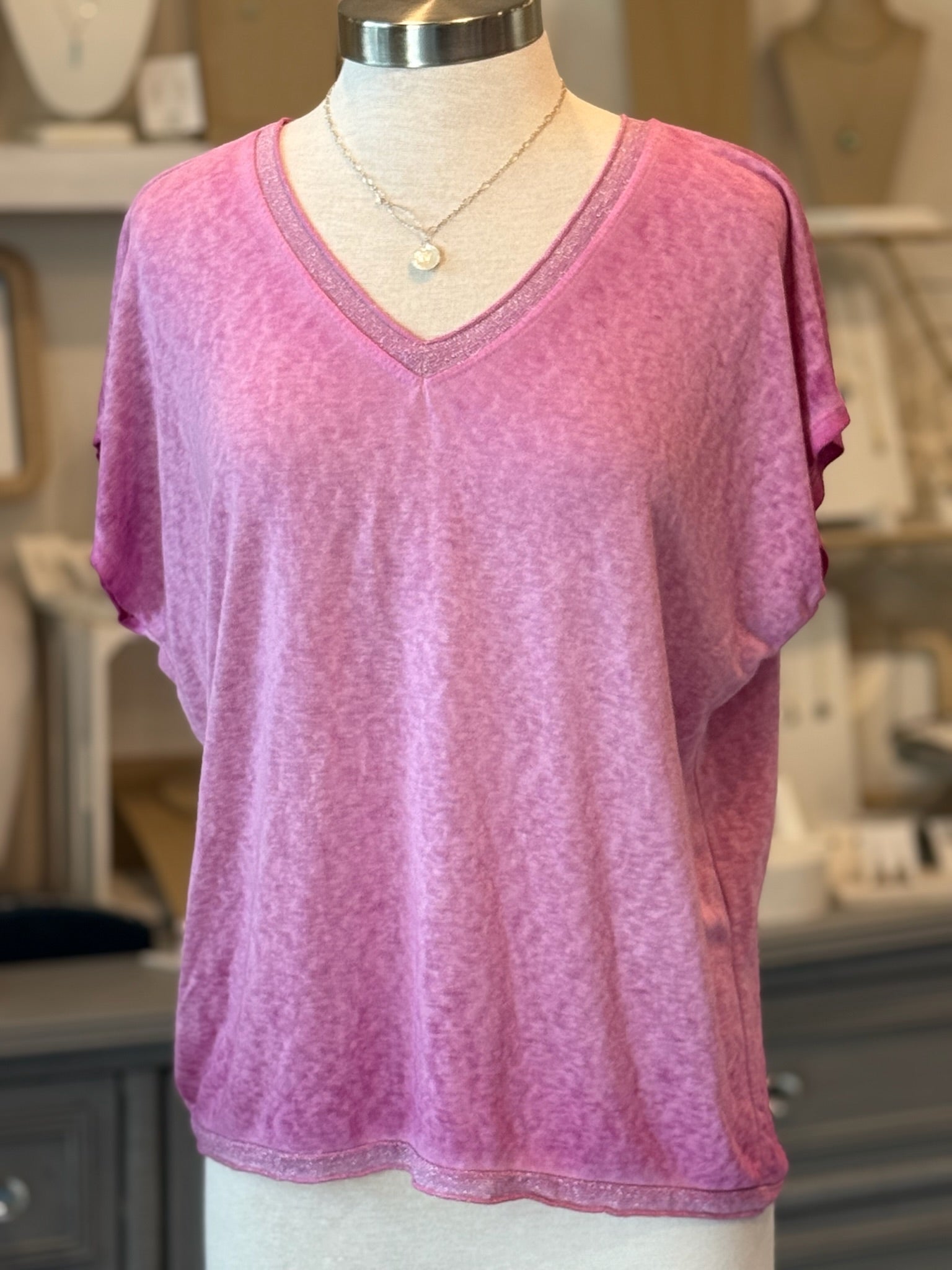 Fuchsia v-neck top