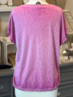 back of fuchsia v-neck top
