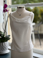 white cowl neck satin tank top
