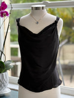 black cowl neck satin tank top