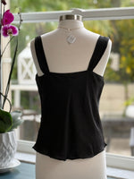 back of black cowl neck top 