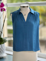 blue satin blouse