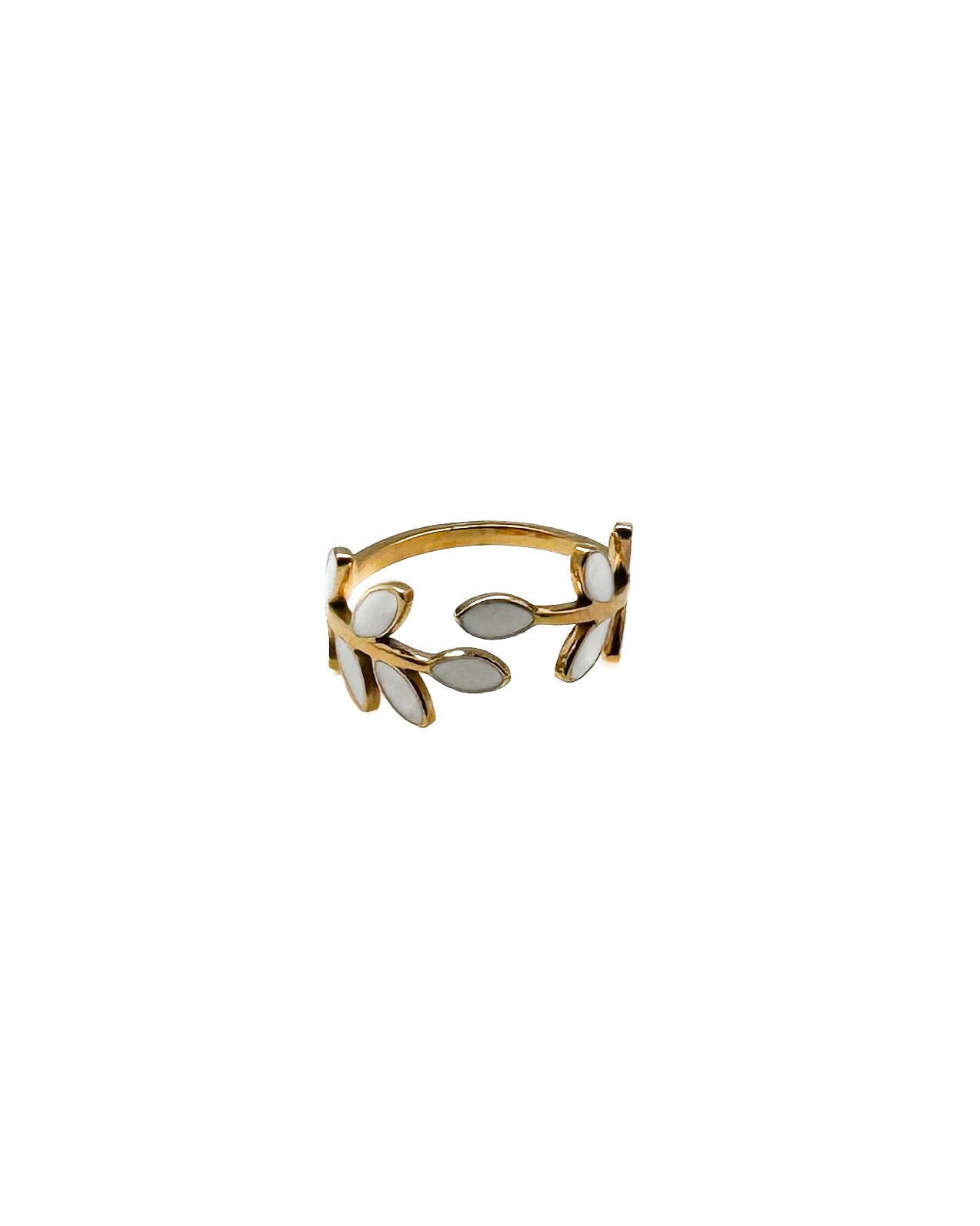 Floral Leaf Ring in White