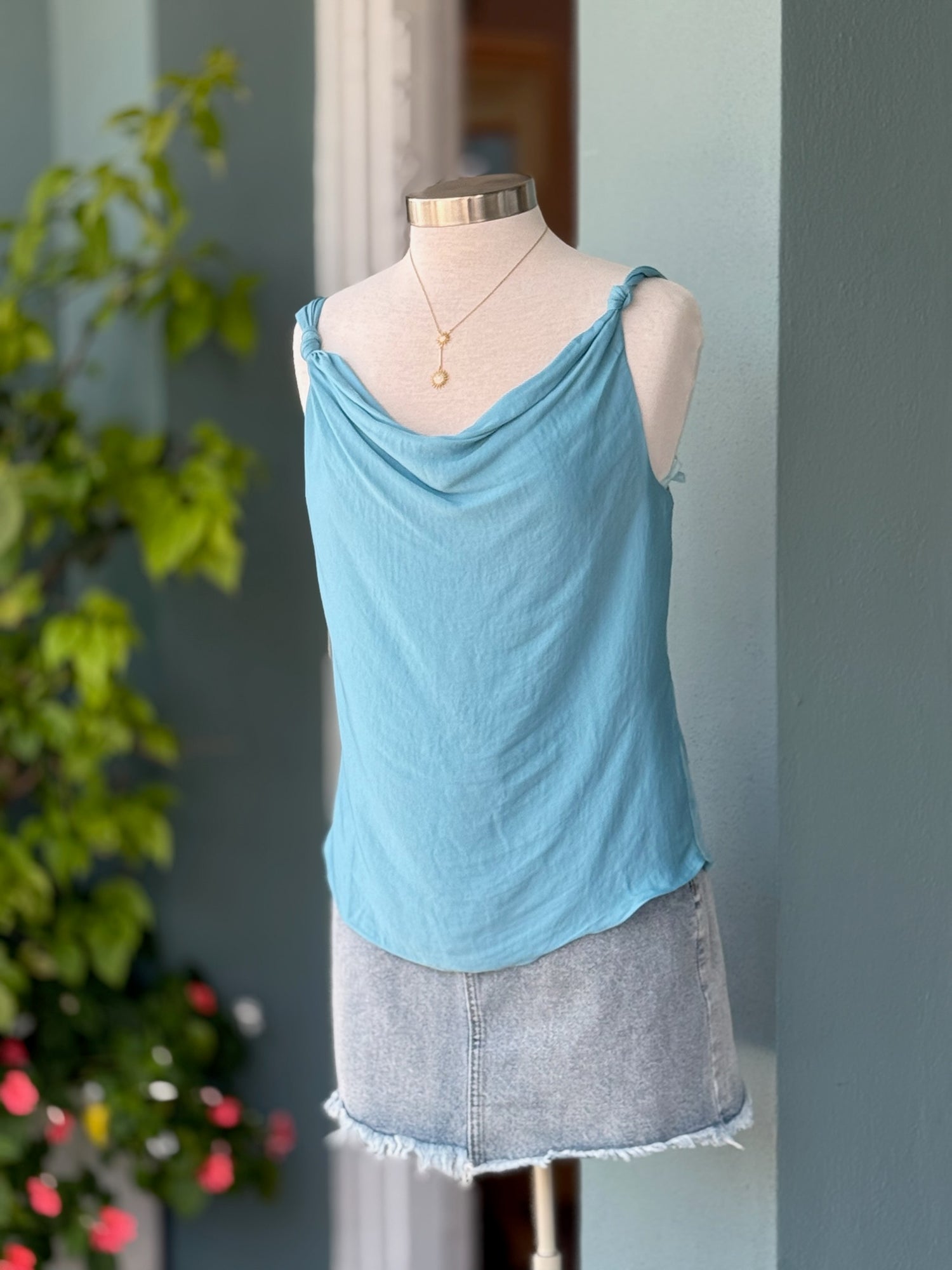 Lily Cowl Neck Tank in Milky Blue