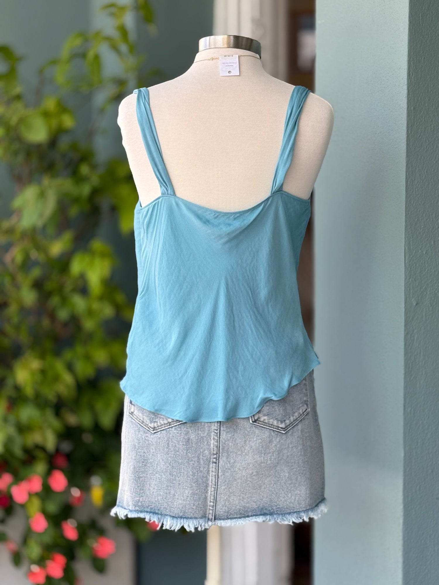 Lily Cowl Neck Tank in Milky Blue