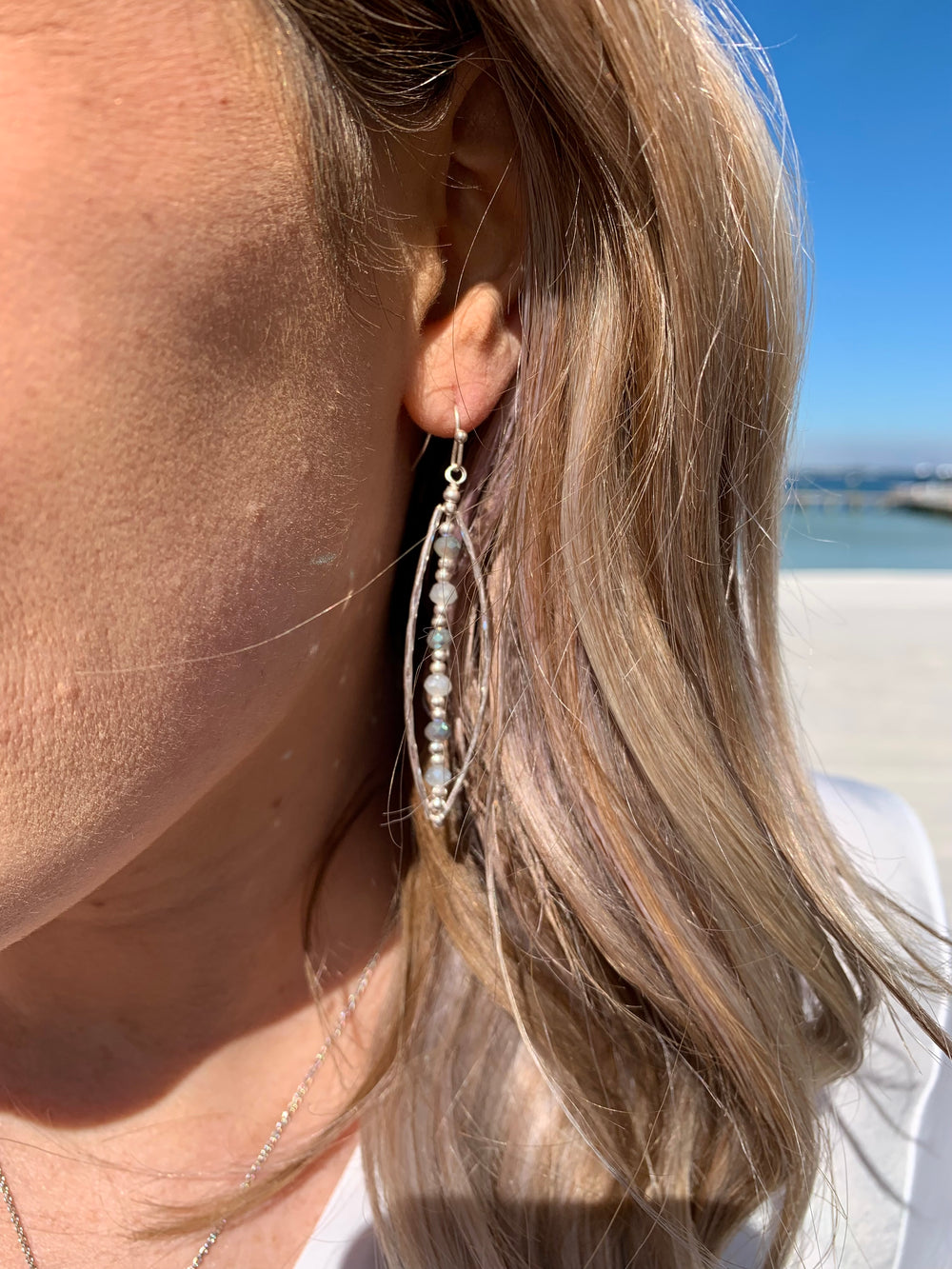 Bonnie beaded earrings on model 