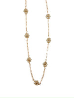 Daisy Floral Necklace in beige with gold-tone chain and beaded clusters from Ardor Boutique