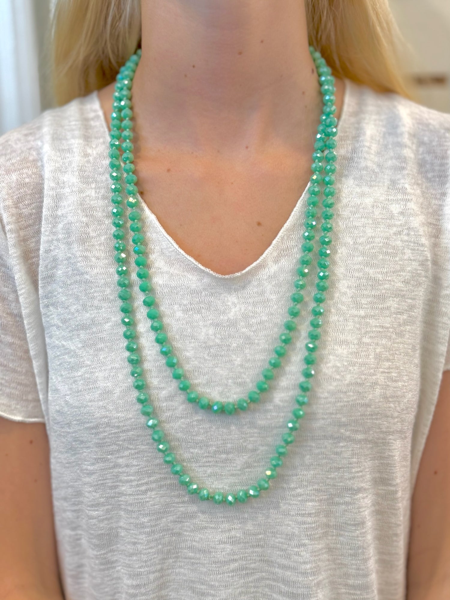 Evie Necklace in aqua-green